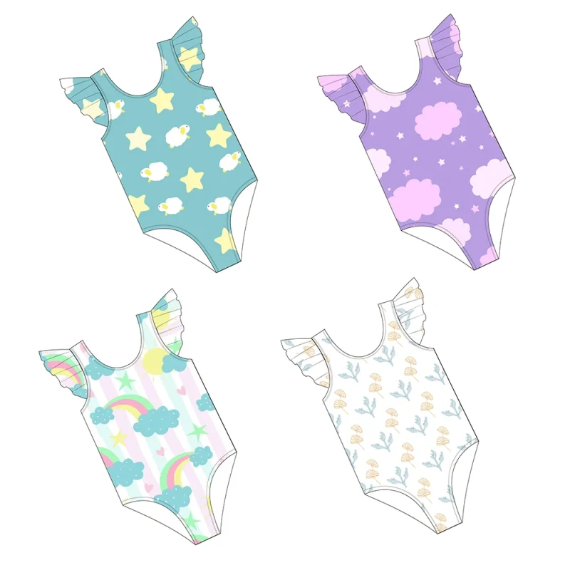 FIELD BALANCE Custom Print One Piece Children Swimming Suits Girls Swimsuit Kids Ruffle Beachwear Swimwear