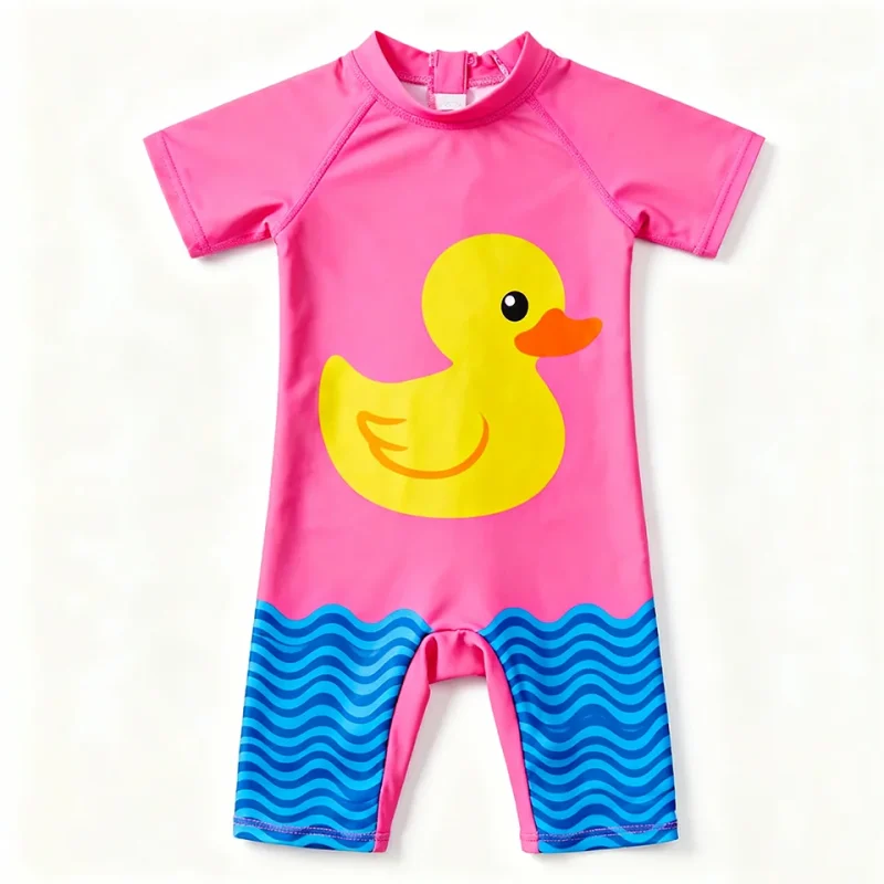 OEKO TEX Custom Girls Summer Swimwear Short Sleeves Zipper Kids Beach Clothes Children's One Piece Swimsuit for Pool Parties