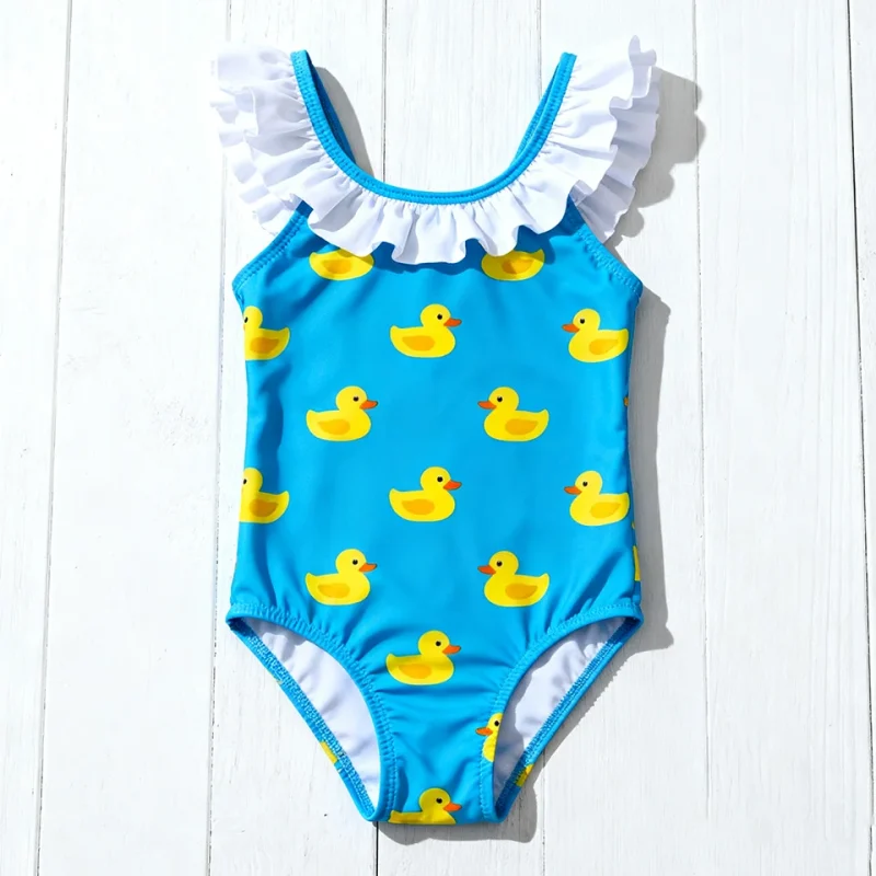 OEKO TEX Custom Summer Baby Girls One Piece Swimwear Quick Dry Ruffle Toddler Swimsuit with Lovely Print Pattern for Children