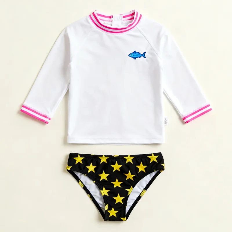 OEKO TEX Wholesale UPF 50 Girls Swimwear Custom Baby Beach Wear Long Sleeve Swim Set Quick Dry Two Piece Swimsuit for Baby