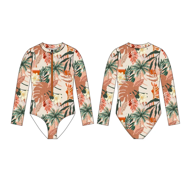 UPF 50+ Toddler and Baby Girls Long-Sleeve Rashguard and Trunk Swimsuit Sets Customized Eco-Friendly Recyclable Fabric Swimwear