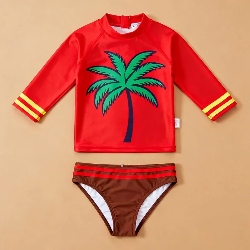 OEKO TEX Custom UV Protected Summer Beach Two-Piece Baby Swimsuit Eco-Friendly Spandex/Polyester Long Sleeved Soft Breathable