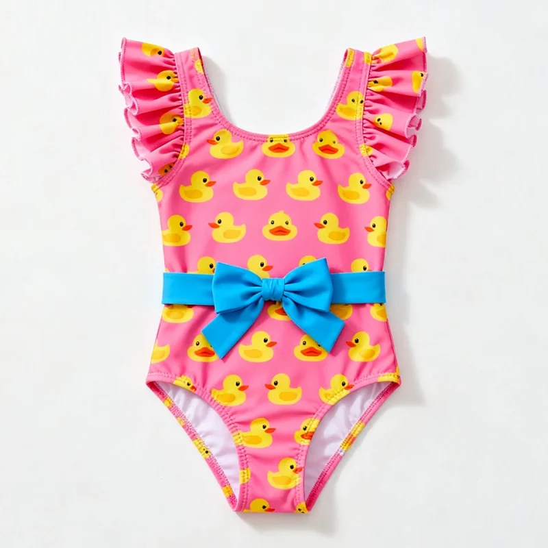 OEKO TEX Ruffle Toddler Girls Swimsuit Manufacturer Child Beach Wear Kids One Piece Swimwear with Bows