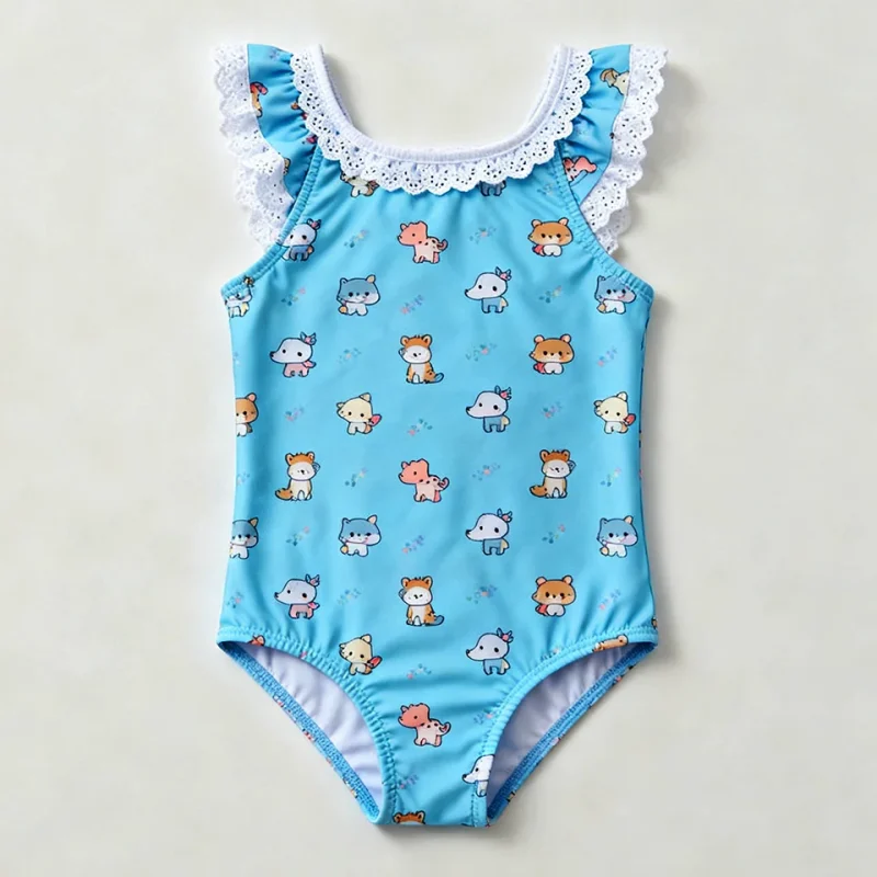 OEKO TEX Custom Kids Swimwear Upf 50 Ruffle Bathing Suit Children One Piece Swimsuit for Family Vacations