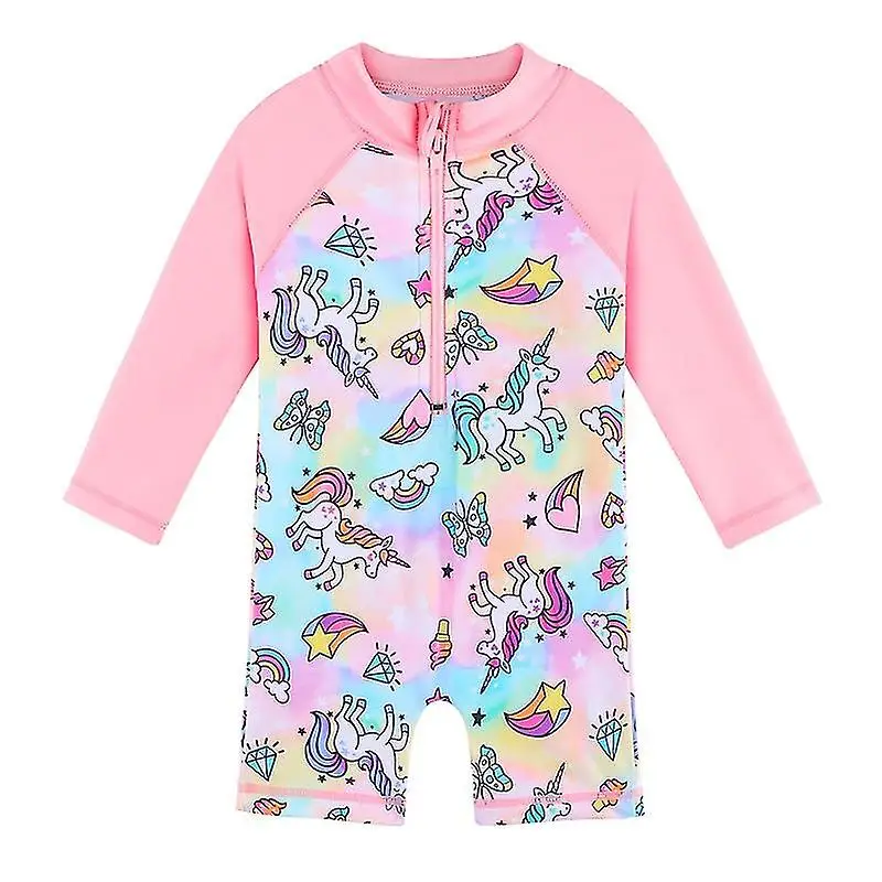 Oeko Tex Zipper Pink Baby One Piece Swimsuit Kids Swimming Suit Long Sleeve Summer Swimwear Girls Bathing Suits