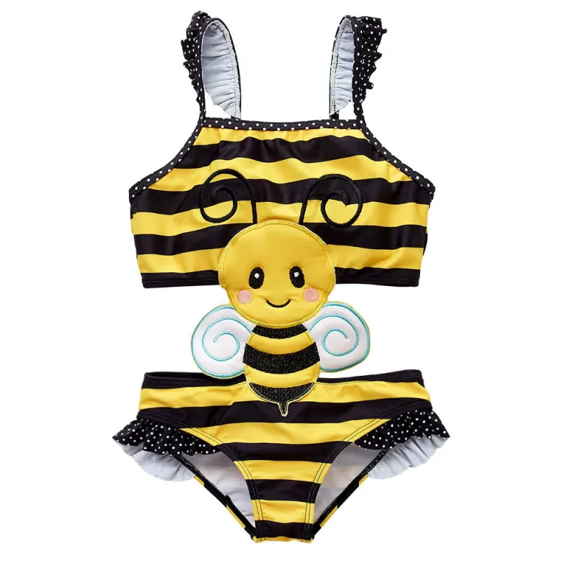 Oeko Tex Bee Pattern UPF 50 Kids Beach Swimwear Toddler Bathing Suit ODM Supply Girl One Piece Swimsuit