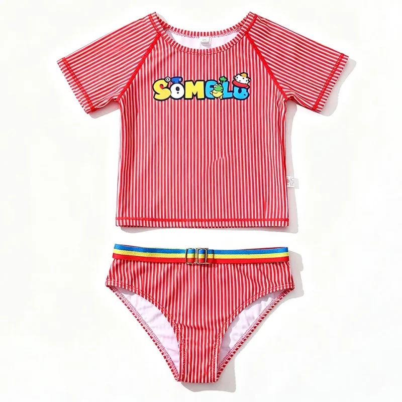 OEKO TEX Repreve Swimsuits Set Kids Swimming Costume 2 Piece Bikinis Girls Short Sleeve Beachwear Swimwear for Beach