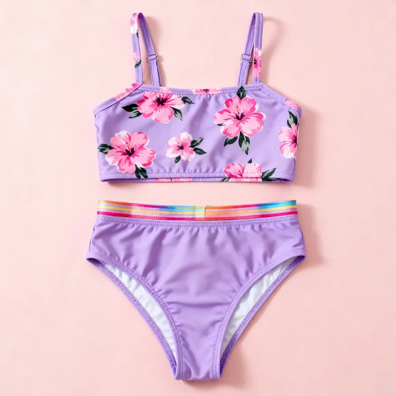 OEKO TEX Custom Floral Print Toddler Girl Swimsuits Supplier Upf 50 Kids Swimwear Beach Swim Set for Indoor Pools