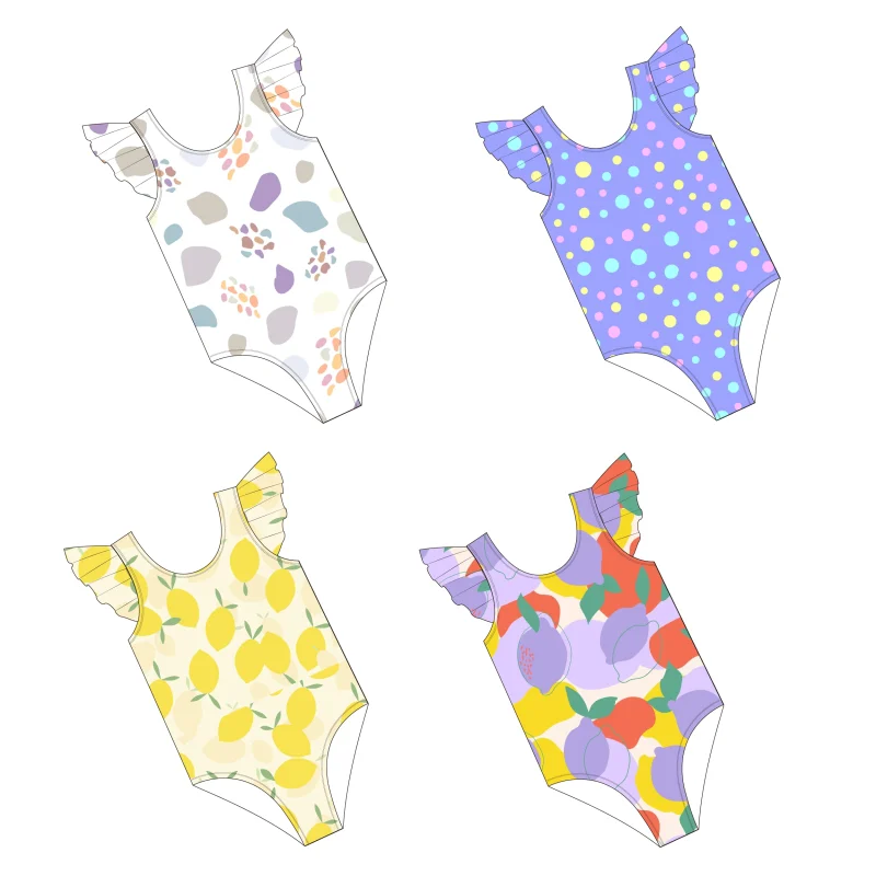 FIELD BALANCE Custom Ruffle Children Kids Swimsuit Sun Protection Toddler Swimwear Girls Clothing