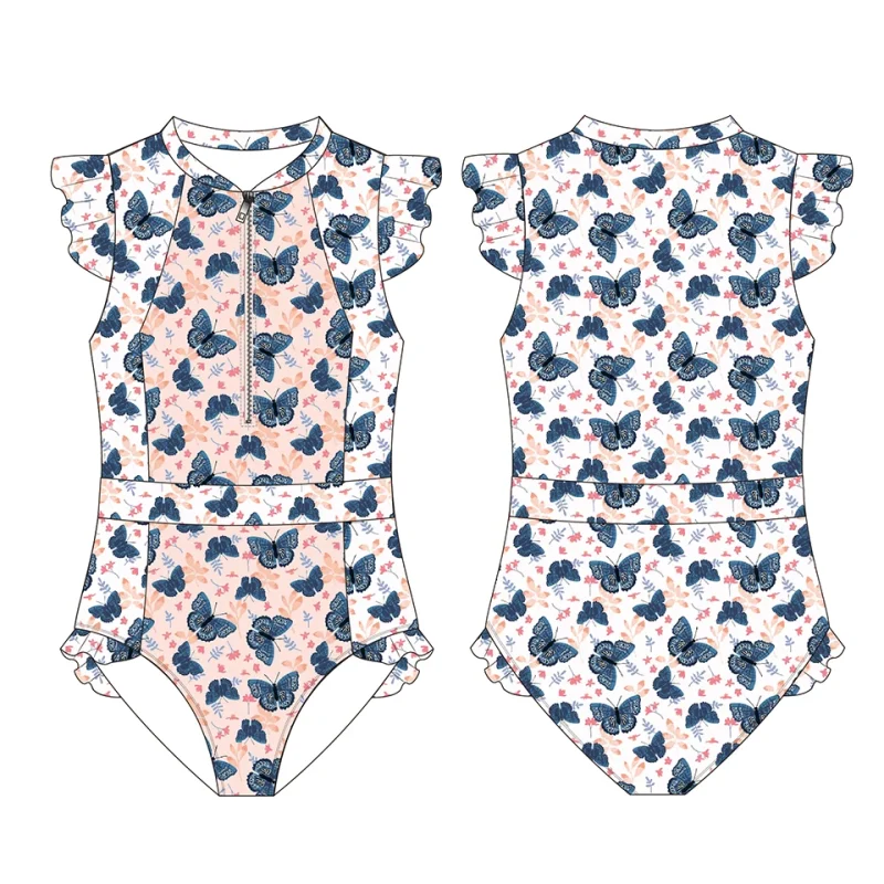 OEKO TEX Kids One Piece Swimsuit UPF 50 Beach Children Swimming Costume Zipper Ruffle Baby Toddler Girl Swimsuits