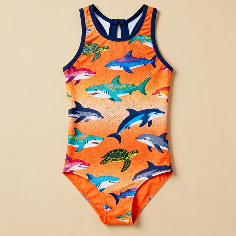 OEKO TEX Custom One Pieces Kids Bikini Fish Pattern Girl Swimwear Beachwear Bathing Suits Toddler Swimsuits for Children