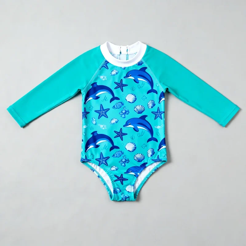 OEKO TEX Animal Pattern Cute Kid Girls Long Sleeve One Piece Swimsuit with Zipper Eco-Friendly for Children Summer Beach Use