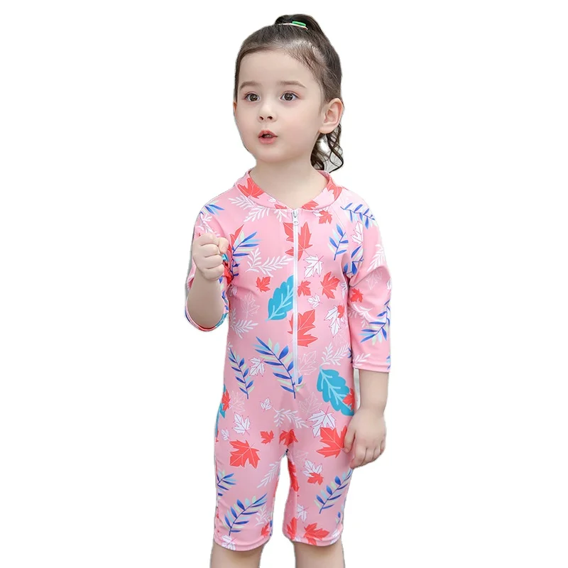 Wholesale UPF50+ Print Children Swimwear Long Sleeve Swimsuit One Piece Toddler Infant Bathing Suit for Kids Girls Swimwear