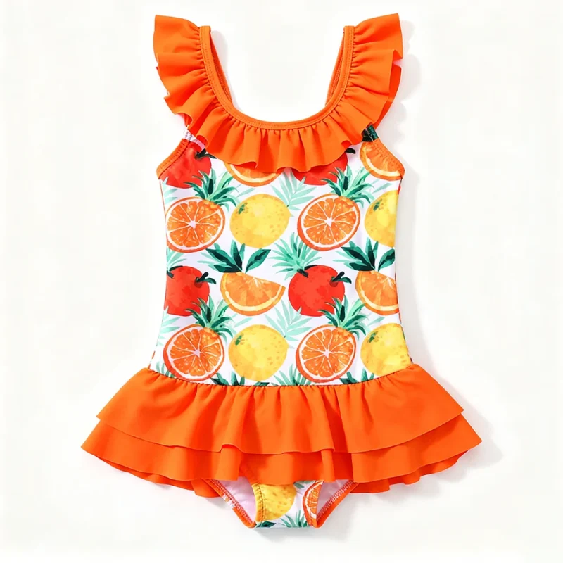 OEKO TEX Girls High Quality Swimwear Manufacturer Ruffled Toddler Summer Beach Wear Kids One Piece Swimsuit with Skirt