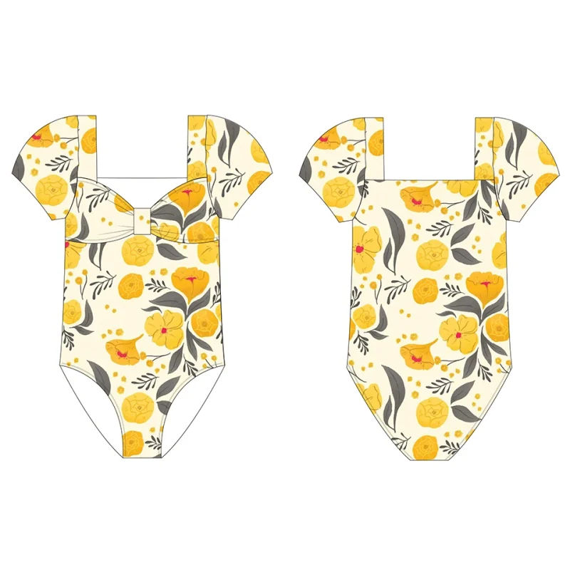 OEKO TEX Kids Uv Swim Suit Wholesale Toddler Swimwear Beachwear Child One Piece Swimsuit with Bows