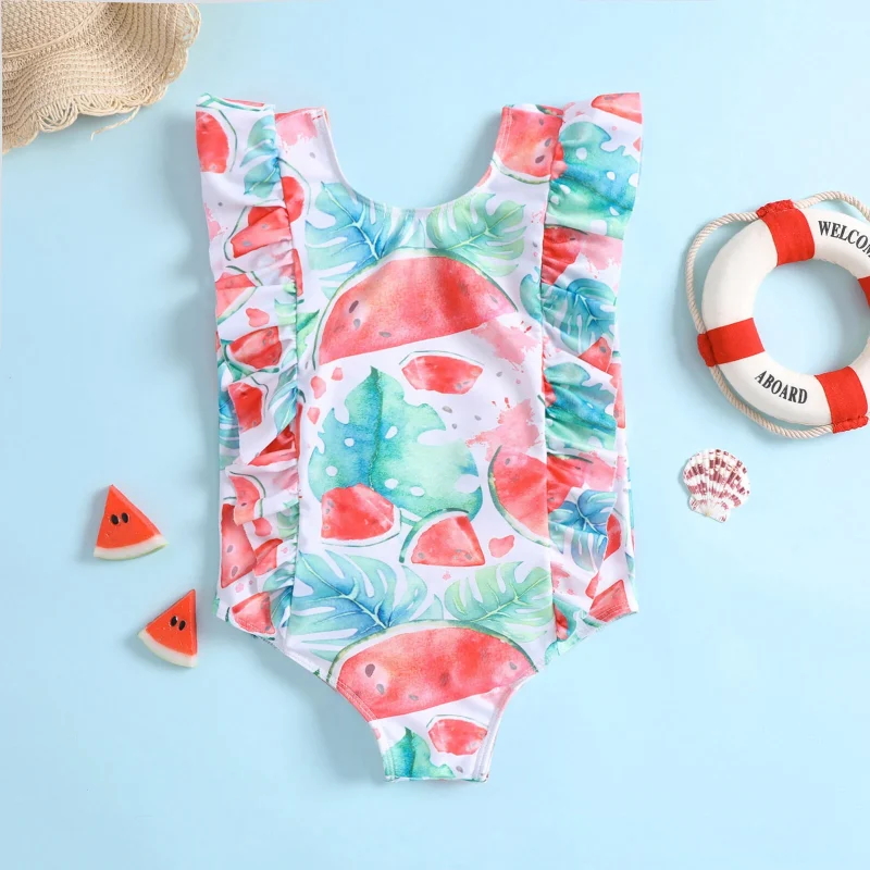 Smash Mermaid Girl's Peplum One-piece  Baby Hot Spring Beach Bathing Suit Printed Peplum Girl's One-piece  Baby Kids Swimwear