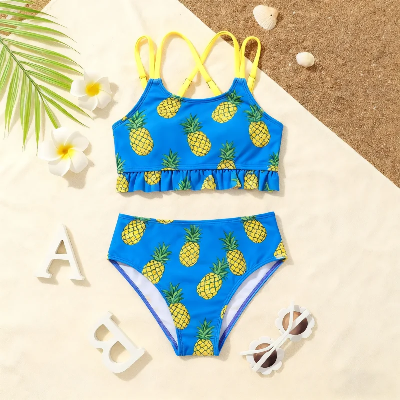 Customized Girls Swimwear Sets Rash Tops and Bikinis on Sustainable Fabric for Children's Swim Dresses
