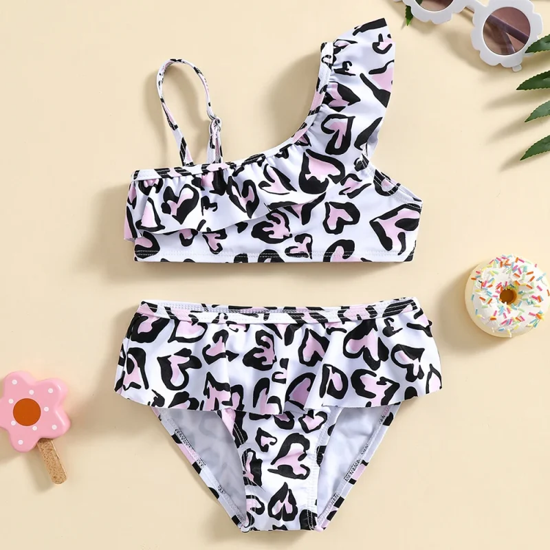 OEKO TEX Girl Eco Friendly Spring Ruffled Swim Suit Kids Bikini Two Piece Bathing Suit Custom Children Swimwear