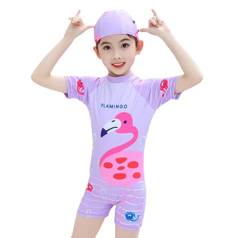 Children's Swimsuit Girls Flamingo One-piece Girl Middle-aged Princess One-piece Cute Student Foreign Style Swimsuit