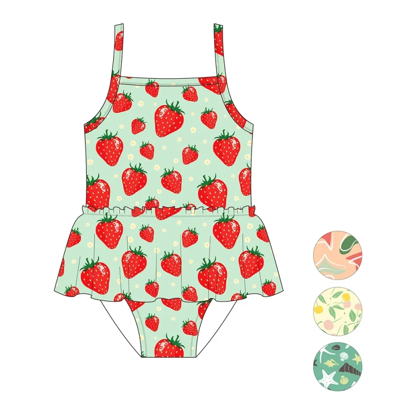 CustomStrawberry Patterns Hot Trendy Kids Bathing Suits Teen Girls Children One Piece Swimsuit