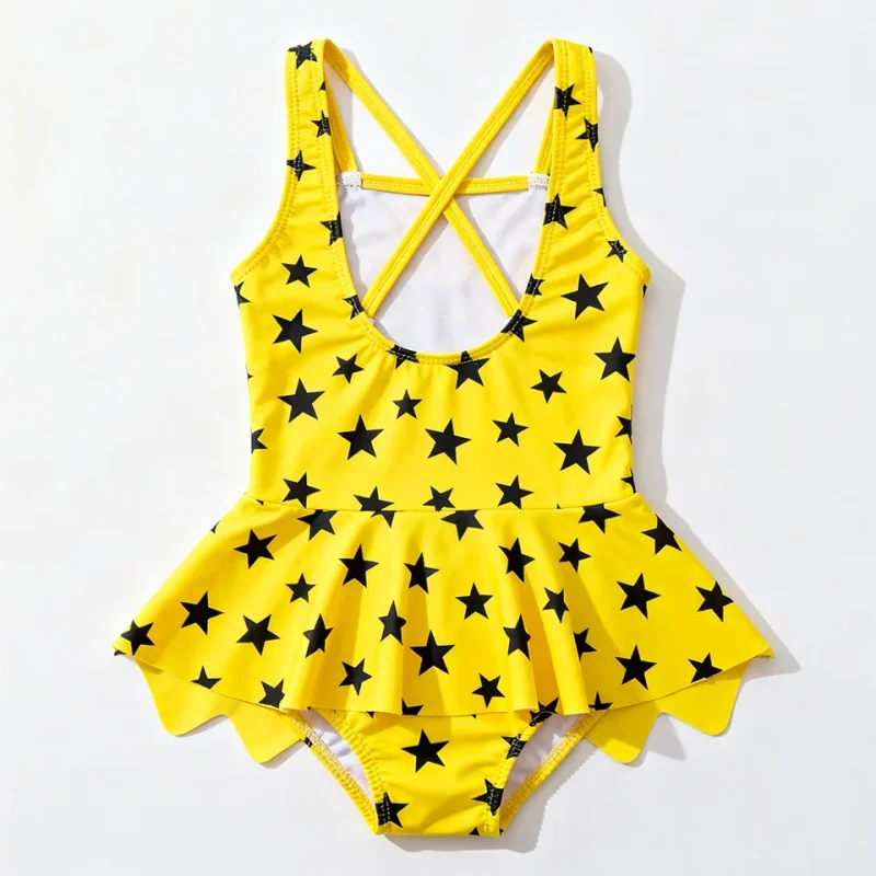 OEKO TEX Eco Friendly Toddler Girl Swimsuits Star Printed Kids Bathing Suits One Piece Swimwear with Skirt