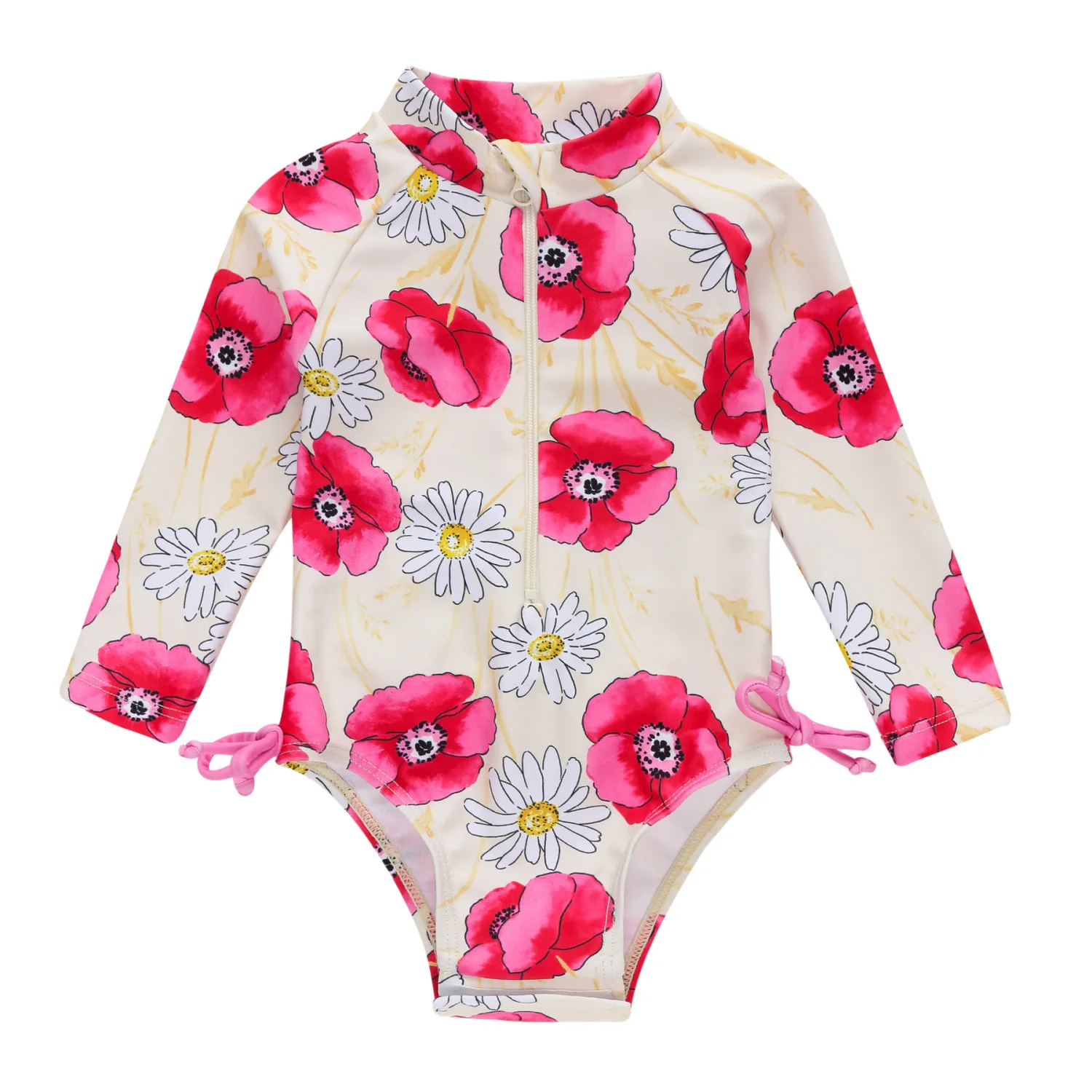 Customized 1-6T Toddler Girls Summer Casual Long Sleeve O Neck Floral Print Bodysuit Swimsuit Heart Flowers Kids Girl Swimwear - Image 4