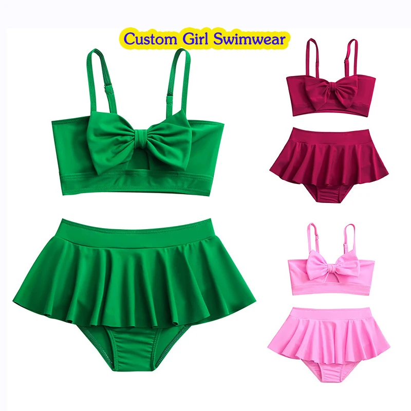 OEKO TEX Kids Swimming Suit pink Swim Skirt Two Piece Bathing Suits  Beach Swimwear Girl Ruffle Swimsuit