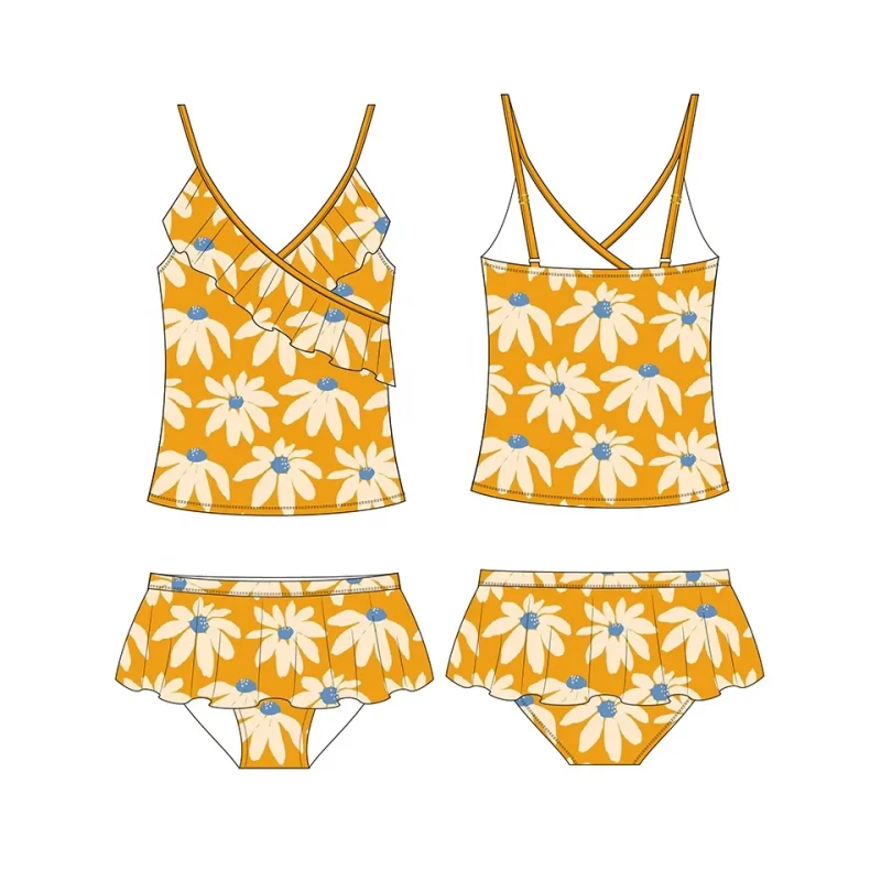 OEKO TEX Quick Dry Two-Piece Swimsuits for Kids Toddler Bathing Suits with Floral Ruffles Girls Swimwear for Age Group