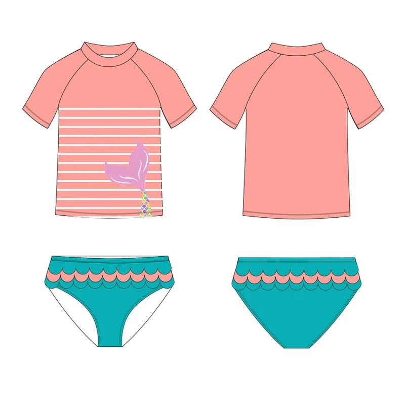 OEKO TEX Certified Girls Children's Two-Piece Print Swimsuit with UV Protection & Quick-Drying for Summer Beachwear