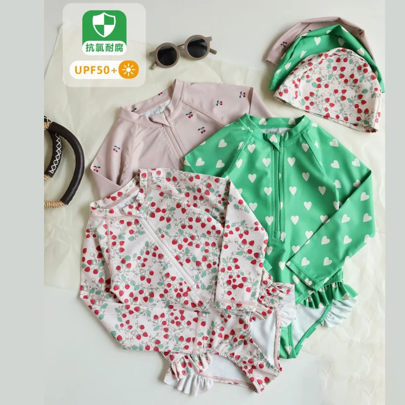 Oeko Tex Chlorine Resistant Kids Swimsuit Sun protection Long Sleeved Bathing Suits Children Beach One Piece Swimsuit