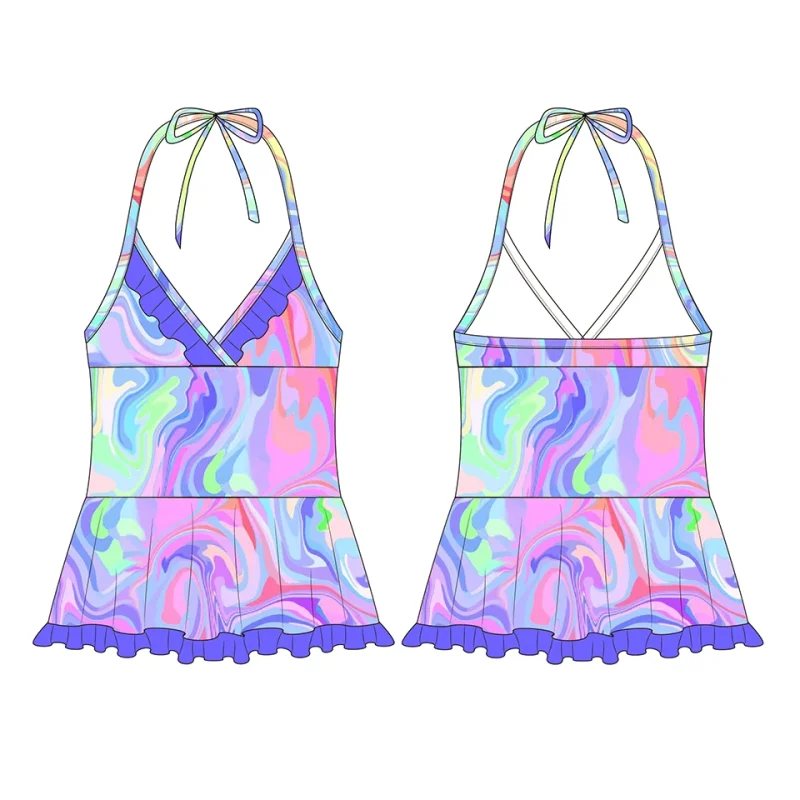 OEKO TEX Custom Bathing Suit Kids  Recycled Fabric Summer Beach Toddler Girl One Piece Swimsuit Swimming Dress for Kids