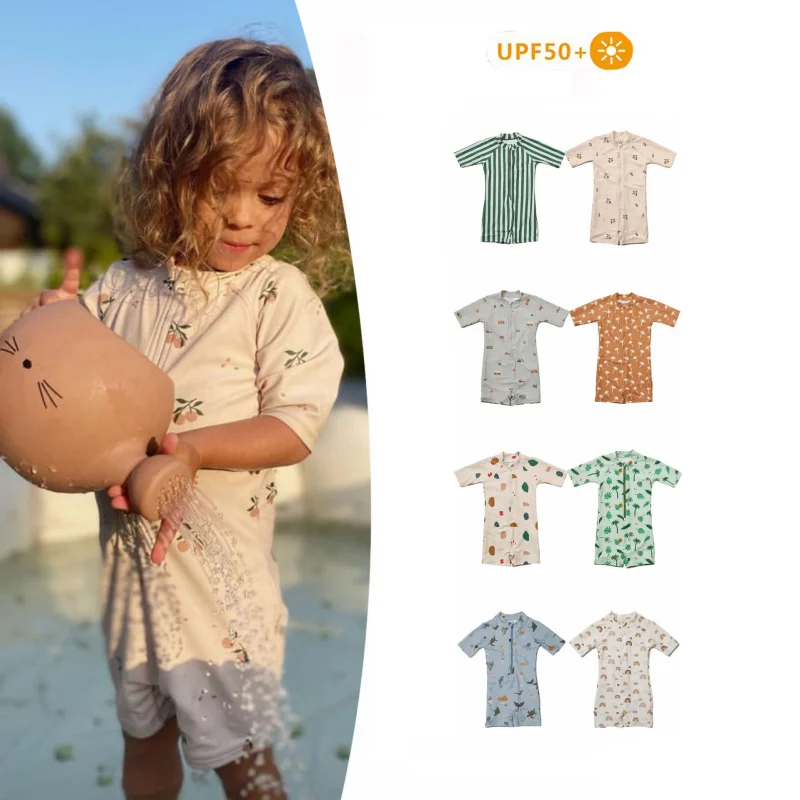 Oeko Tex Kids Bathing Suit Upf 50 Rash Guard Custom Zipper Baby Toddler Swimwear Eco Friendly Girls One Piece Swimsuit for Beach