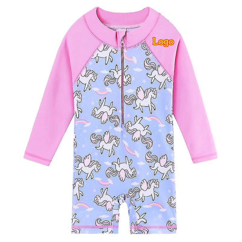 Oeko Tex Printed Baby Swimwear Repreve UPF50 Girls Bathing Suits Long Sleeve Toddler Swim One Piece Swimsuit