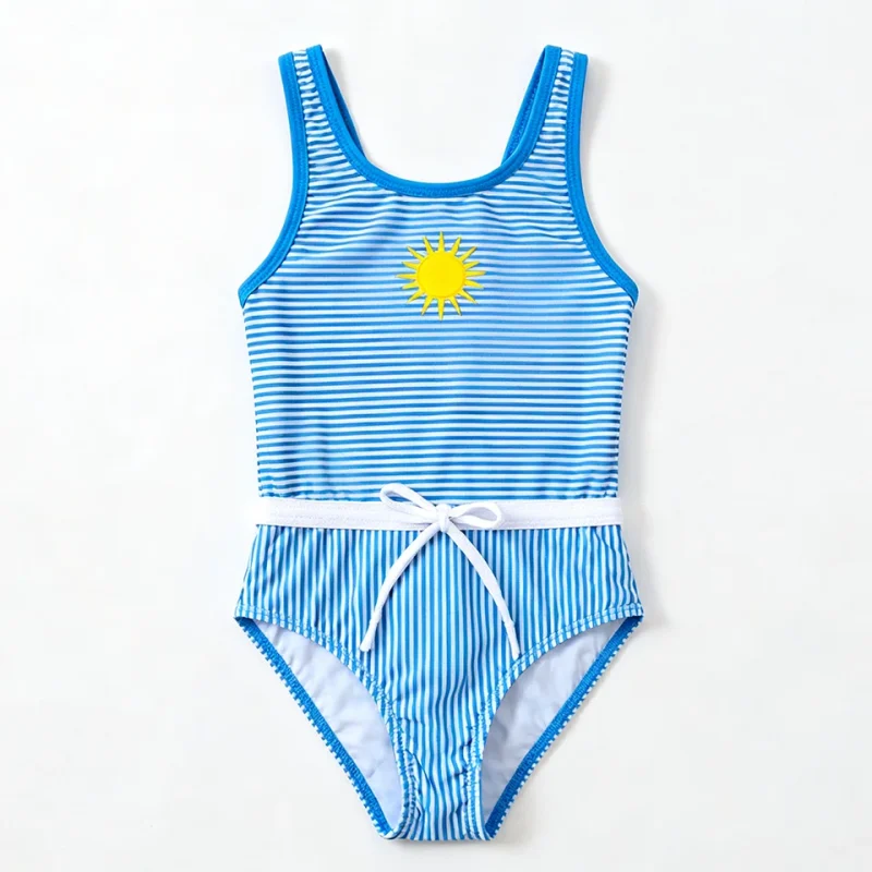 OEKO TEX Recycled Fabric Kids Bathing Suits Striped Repreve Swim Wear Girl One Piece Swimsuit for Indoor Pools