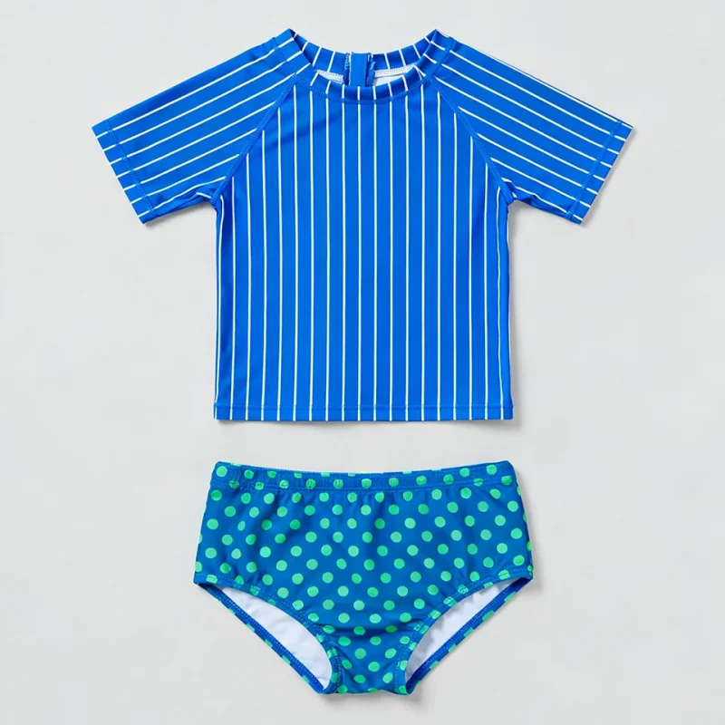 OEKO TEX UPF 50 Girls Toddler Swimming Costume Short Sleeve Two Piece Bikini Eco-Friendly Quick Dry Swimwear for Kids