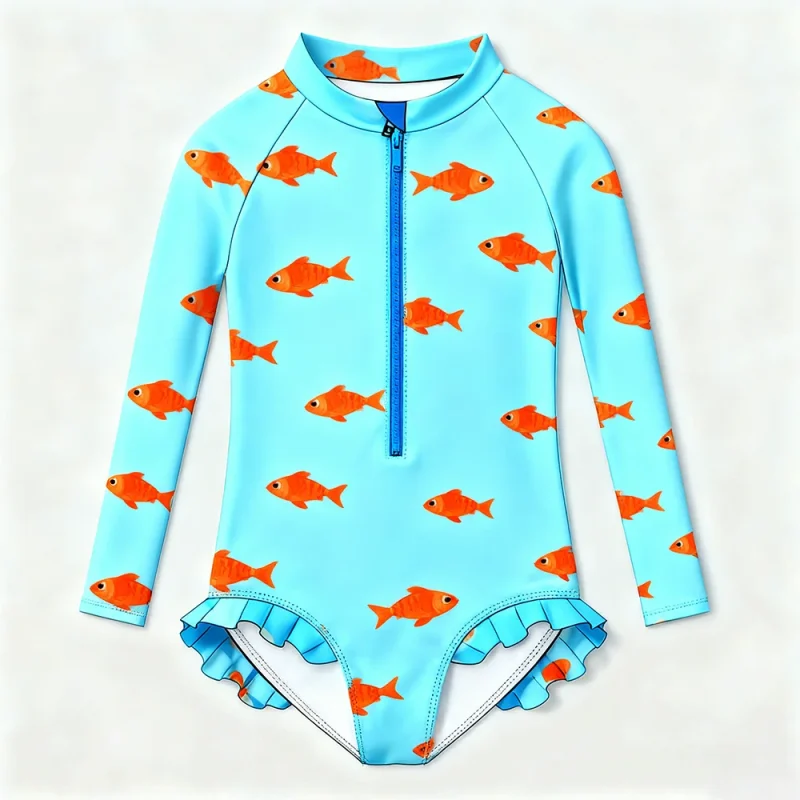 OEKO TEX Kids Swimwear Rashguard UPF 50 Baby Swimsuit Custom Long Sleeve Girls Swimwear Spandex/Polyester Soft Breathable