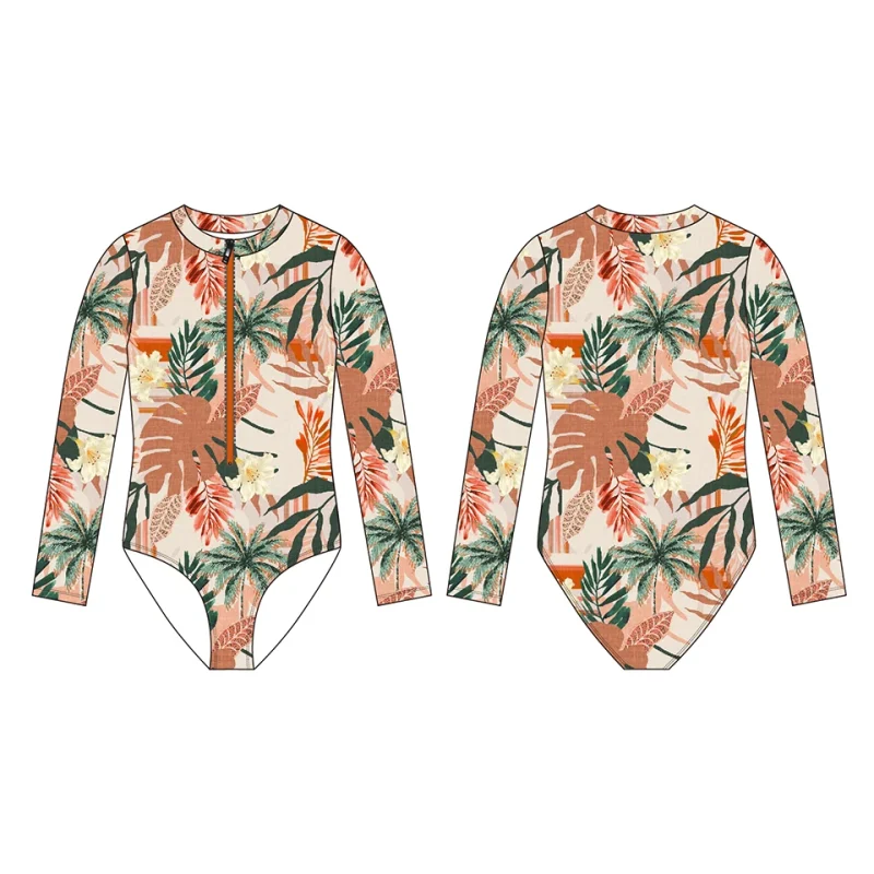 OEKO TEX Repreve Kids Swimwear Rash Guard UPF 50 One Piece Bathing Suit UV protection Long Sleeve Swimsuits for Girls