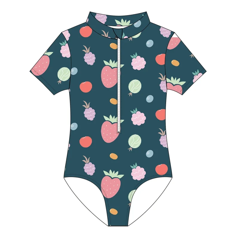 FIELD BALANCE Custom Print Zipper Toddler Beachwear One Piece Swimwear Kids Girls Swim Suit for Children