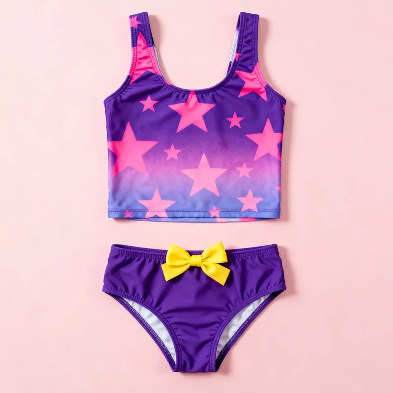 OEKO TEX Custom UPF 50 Toddler Girl Swimsuit Swimwear Beachwear Quick Dry Two Piece Bikini Set with Bows