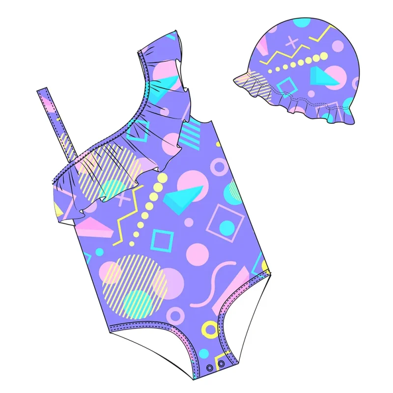 FIELD BALANCE Custom Baby Swimwear Manufacturer Kids Custom OEM Little Girls Swimsuits With Swimming Hat