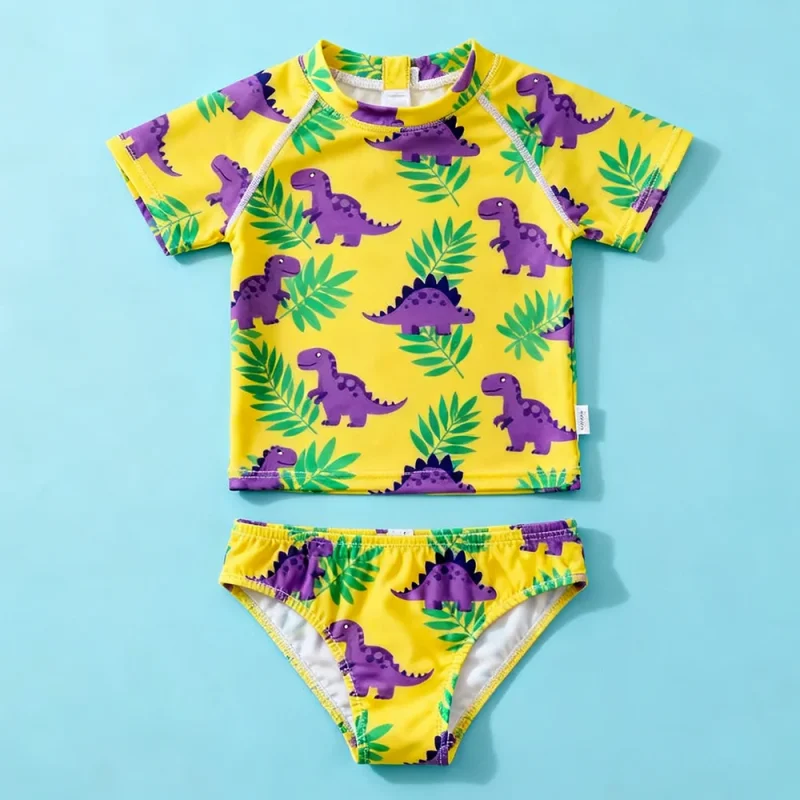 OEKO TEX Custom UV Protected Baby Girl Two-Piece Swimsuit Short Sleeved Recycled Spandex/Polyester Soft Breathable Eco-Friendly