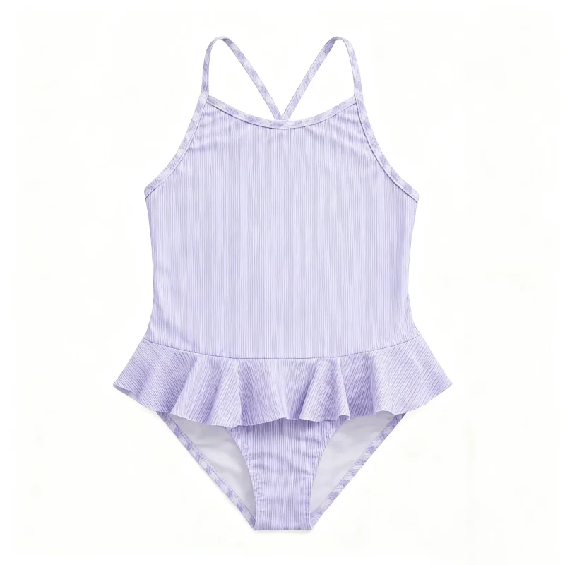 Printed Strap One-Piece Girls Swimwear with Quick Dry & UV Protection Spandex/Polyester Material for Baby & Young Girls