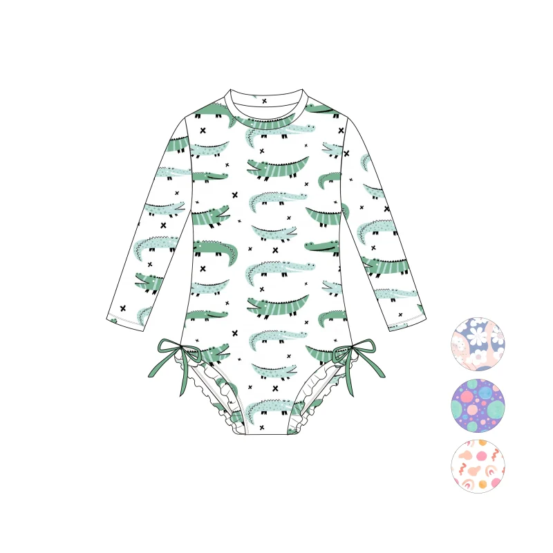 FIELD BALANCE Custom Beach Long Sleeve Bathing Suit Toddler Kids Swimsuit One Piece Swimwear for Girl