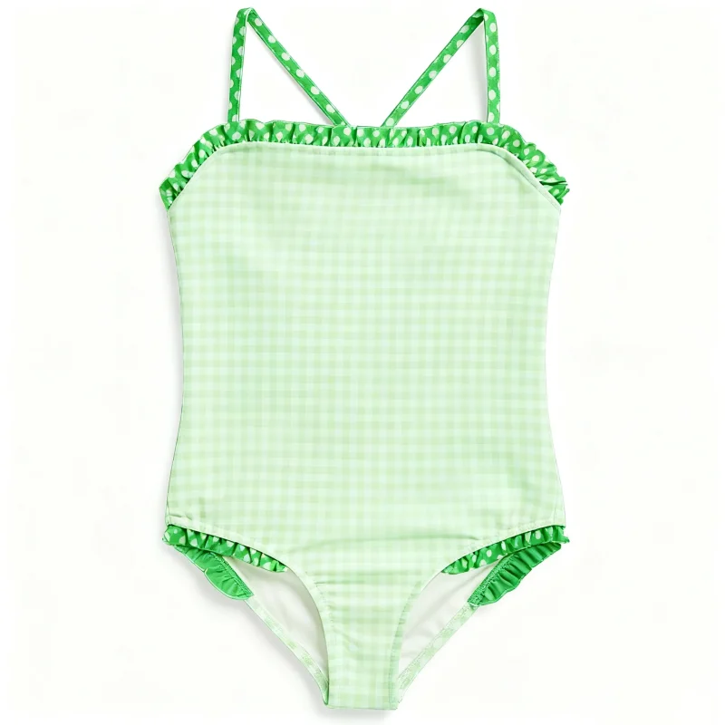 Printed Strap One-Piece Tight Swimwear for Young Girls Stylish Sportswear for Children