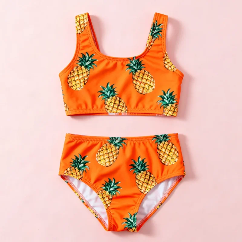 OEKO TEX Kids Bikinis Girls Swimwear Summer Clothes Fruit Print Quick Dry Bathing Suits Two Piece Swimsuit for Children