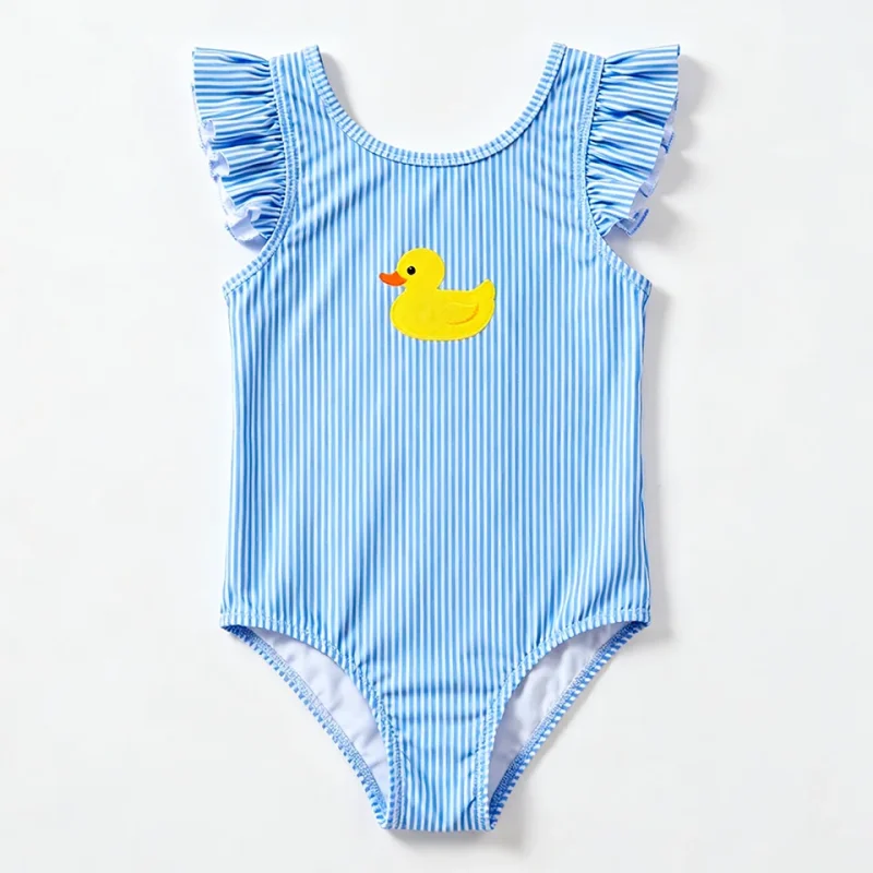 OEKO TEX Summer Girls Baby Ruffled Short Sleeve One Piece Swimsuit Kids Stretchy Outdoor Swimwear High Demand Comfort Children