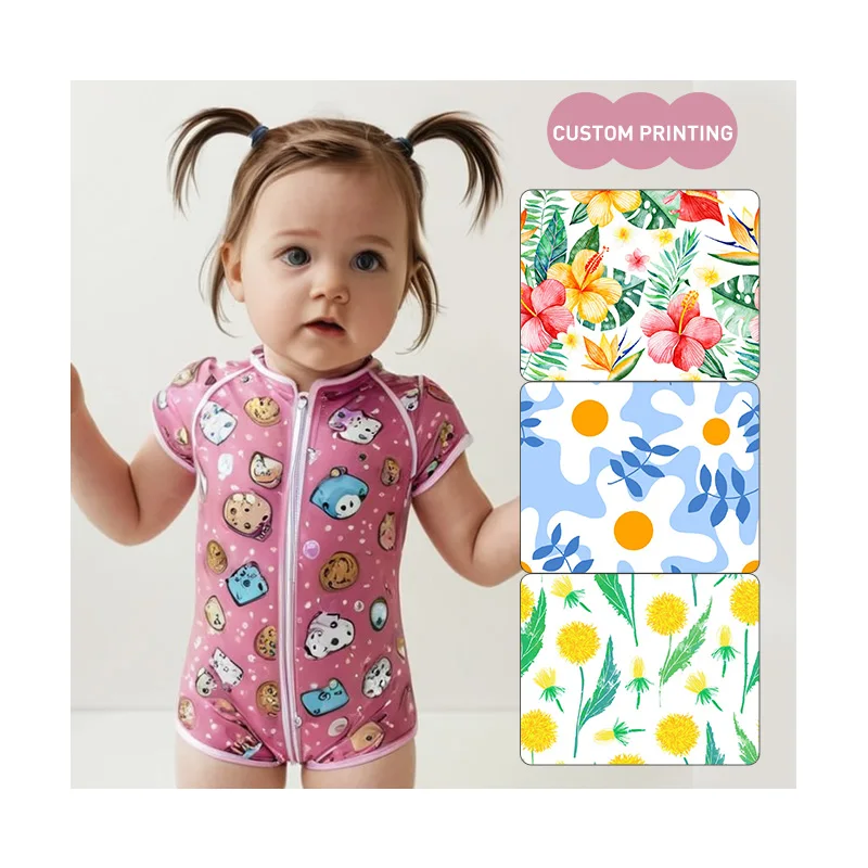 FIELD BALANCE Custom Manufacturer Fashion Print Baby Short Sleeved One Piece Swimsuit Toddler Girl Swimwear Kids