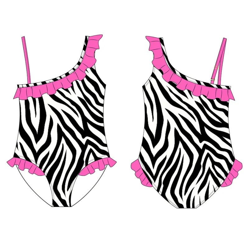 OEKO TEX Fashon Ruffled Girls Swimwear Printed Beach Wear Toddler Swim Suit Kids One Piece Swimsuit