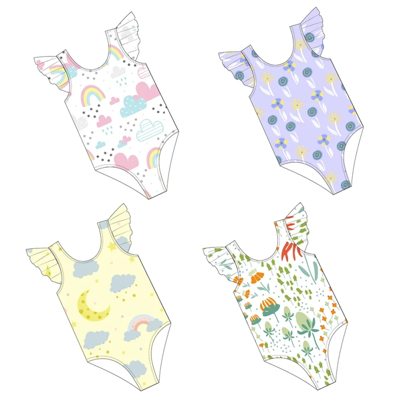 FIELD BALANCE Custom Fashion Little Girl Ruffle Bathing Suits Toddler Swimsuit One Piece Swim Wear Kids
