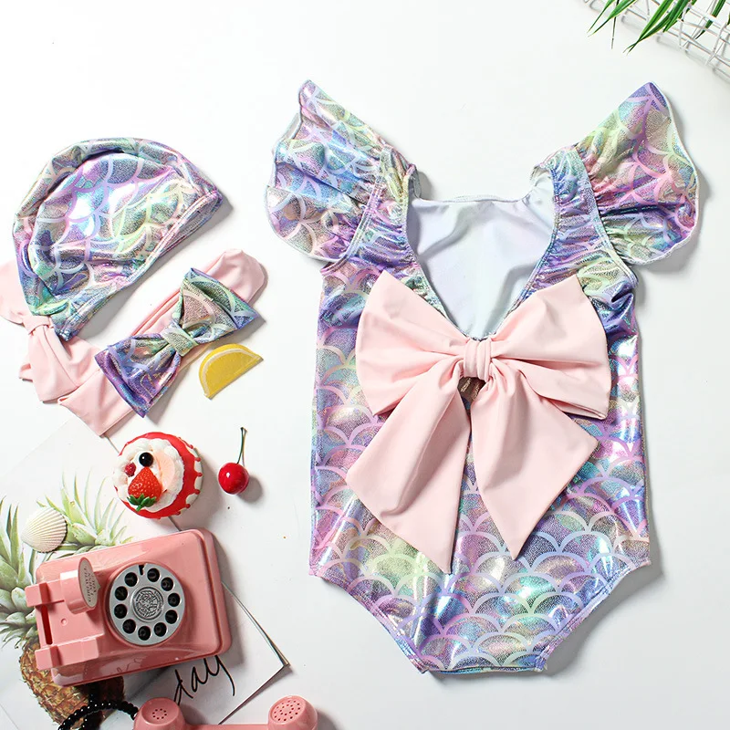 Cute Children's Swimsuit One Piece Swimsuit Baby Kids Bowknot Fashion Girls Princess Mermaid Swimwear Beach Wear